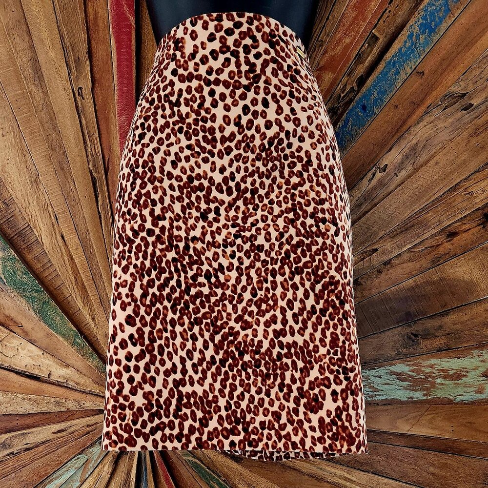 Vintage Les Copains velvet cotton leopard print skirt Sz 42 US Sz S Italy